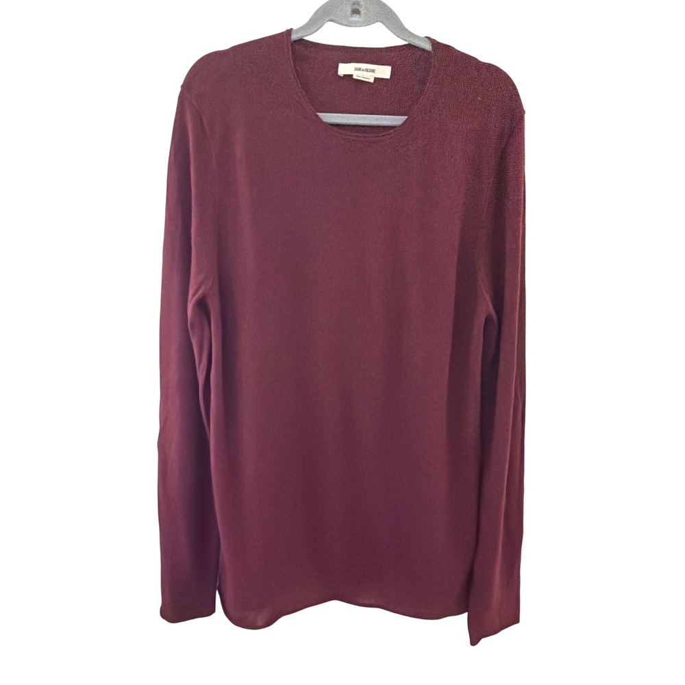 Zadig & Voltaire Men Large Teiss Cashmere Lightweight Sweater Burgundy Crewneck